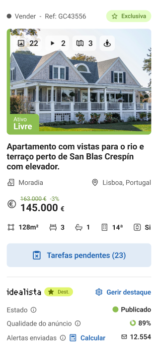 Vista do CRM na versão móvel